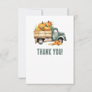 Carte De Remerciements Fête Prénatale avec Camionnette Vintage et Citroui
