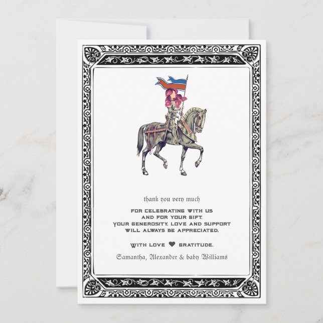 Carte De Remerciements Fête Prénatale Bébé Chevalier Renaissance Médiéval (Devant)