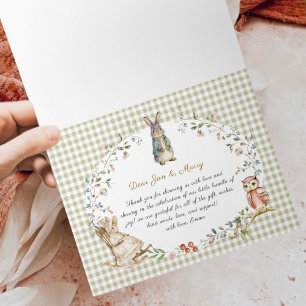 Carte De Remerciements Fête Prénatale de Bébé avec Lapin de la Forêt dans