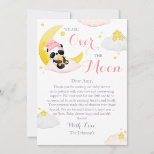 Carte De Remerciements Fête Prénatale Fille Ourson Au-Dessus de la Lune