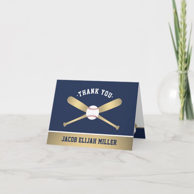 Carte De Remerciements Fête sur le thème de baseball Élégant bleu marine  (Devant)