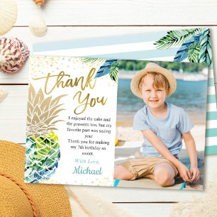 Carte De Remerciements Fête tropicale Luau Pineappal Beach Photo Annivers