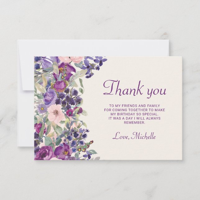 Carte De Remerciements Feuillage de couleur rose pourpre Anniversaire (Devant)