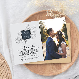 Carte De Remerciements Feuillage délicat   Bleu Acier   Mariage