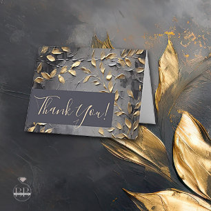 Carte De Remerciements Feuille d'or Impasto noir