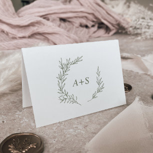 Carte De Remerciements Feuille minimale   Mariage de monogramme vert oliv