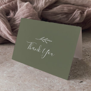 Carte De Remerciements Feuille minimale   Mariage vert foncé