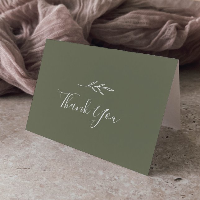 Carte De Remerciements Feuille minimale | Mariage vert foncé (Créateur téléchargé)