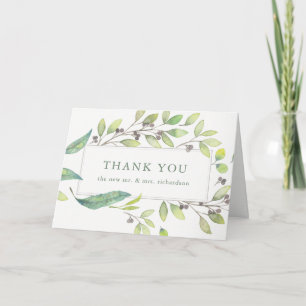 Carte De Remerciements Feuille Vert Cadre de remerciement à l'aquarelle