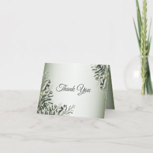 Carte De Remerciements Feuille vert Olive noir Elégant mariage