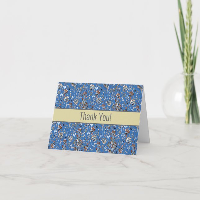Carte De Remerciements Feuilles D'Automne Et Berries Motif Bleu (Devant)