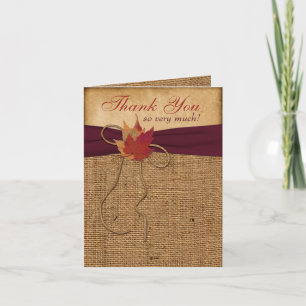 Carte De Remerciements Feuilles d'automne, FAUX Burlap PHOTO OPTIONNELLE 