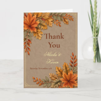 Carte De Remerciements Feuilles d'Automne Mariage Chaud Taupe