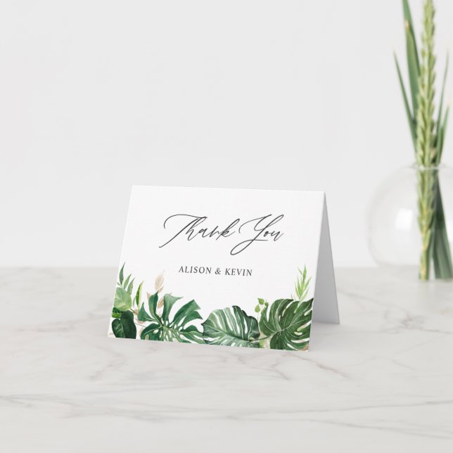 Carte De Remerciements Feuilles de palmier tropicales à l'aquarelle dessi (Devant)