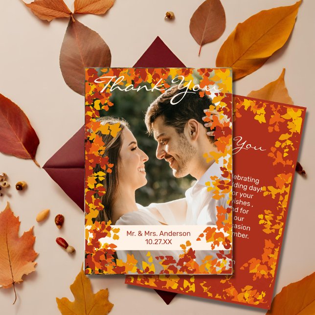 Carte De Remerciements Feuilles d'érable Orange et Automne Terracotta Mar (Créateur téléchargé)