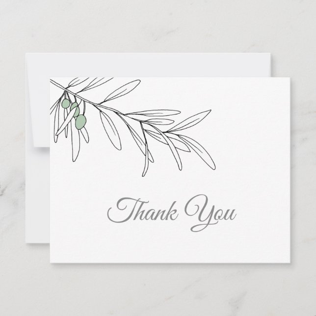 Carte De Remerciements Feuilles d'olive vert dessinés à la main (Devant)
