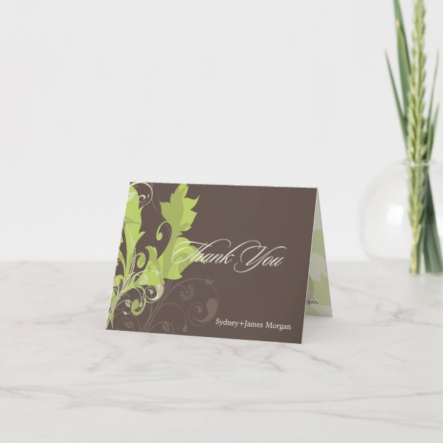 Carte De Remerciements Feuilles ornementaux/Vert + Brown/Cartes de remerc (Devant)