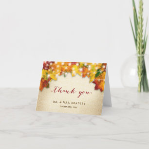 Carte De Remerciements Feuilles Rustiques De Chute Éclairage De Chaîne Bu