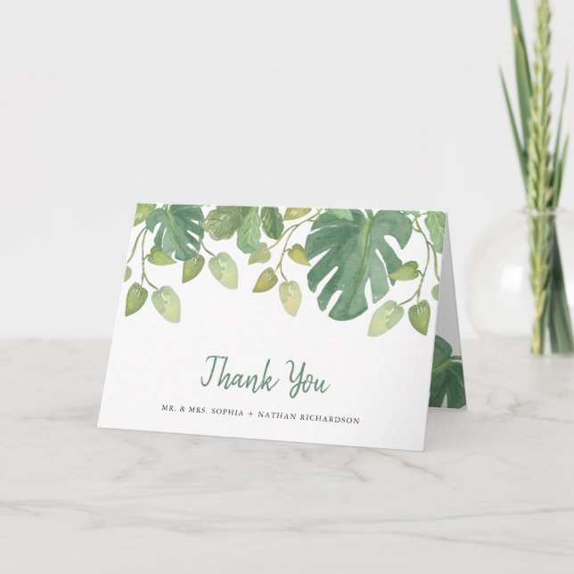 Carte De Remerciements Feuilles Tropicales | Remerciements Vert et Blanc (Devant)