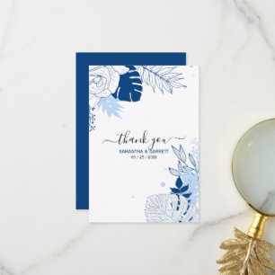 Carte De Remerciements Feuilles Tropicaux Blancs Et Bleus
