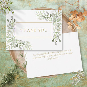 Carte De Remerciements Feuilles Vertes Élégantes et Douces Remerciement d