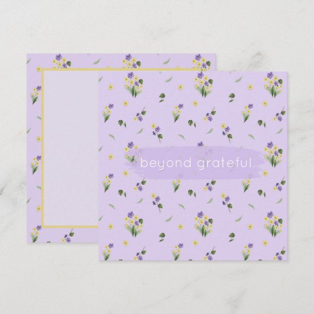 Carte De Remerciements Février Fleurs de naissance Primrose Violet Gratef (Devant / Derrière)