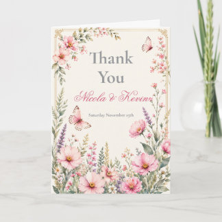Carte De Remerciements Fiançailles Papillon Floral Élégant