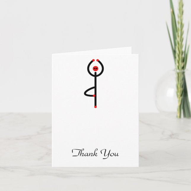 Carte De Remerciements Figure de bâton de pose de yoga d'arbre. (Devant)