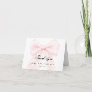 Carte De Remerciements Fille au Nœud Rose Fête Moderne de Bébé