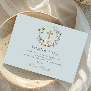 Carte De Remerciements Fille Baptême Christening Floral Photo