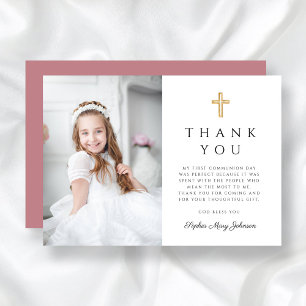 Carte De Remerciements Fille de la Croix Rose Élégante Photo Première Com