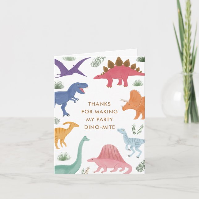 Carte De Remerciements Fille Dinosaur fête d'anniversaire (Devant)