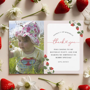 Carte De Remerciements Fille Élégante Rustique Photo de Premier Anniversa