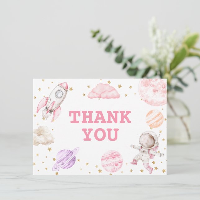Carte De Remerciements Fille Espace Anniversaire (Debout devant)