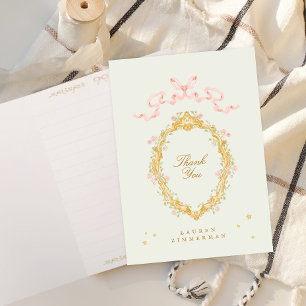 Carte De Remerciements Fille Fairytale Princess Stars Bow Baby shower ros