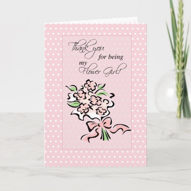 Carte De Remerciements Fille Fleur Merci, Points Roses et Fleurs (Devant)