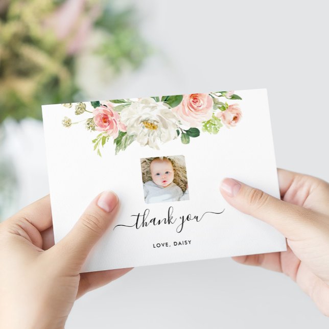 Carte De Remerciements Fille florale Photo Fête d'anniversaire   (Créateur téléchargé)