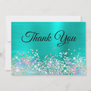 Carte De Remerciements Fille Holo Parties scintillant Turquoise Foil