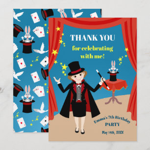 Carte De Remerciements Fille magicien Spectacle Anniversaire