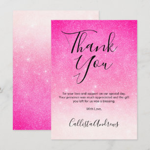 Carte De Remerciements Fille Neon rose Parties scintillant blanche Ombre