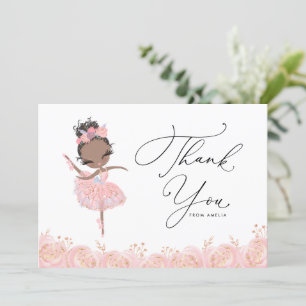 Carte De Remerciements Fille noire Ballerina en Robe rose Anniversaire