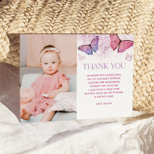 Carte De Remerciements Fille papillon Thème 1er fête d'anniversaire