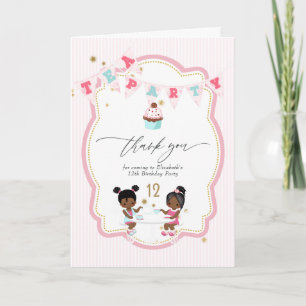 Carte De Remerciements Fille rose et or 12ème anniversaire Tea Party