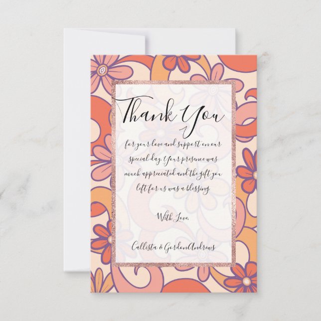 Carte De Remerciements Fille rose orange rose orange Fleurs Super (Devant)