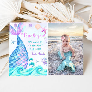 Carte De Remerciements Fille Sirène Fête d'anniversaire Photo