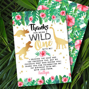 Carte De Remerciements Filles Dinosaures Sauvages Premier anniversaire