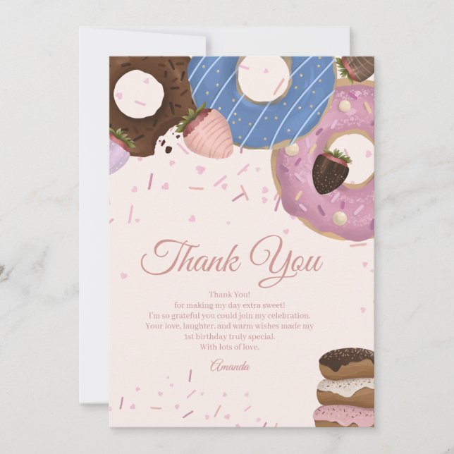 Carte De Remerciements Filles Douce Donut Pastel Anniversaire (Devant)