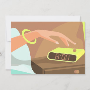Carte De Remerciements Filles main poussant sur le bouton snooze du révei