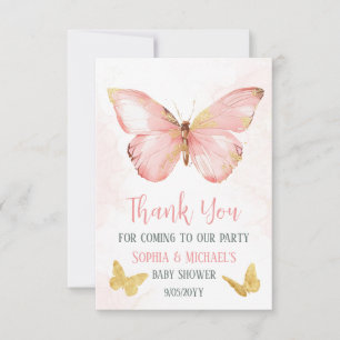 Carte De Remerciements Filles mignonne Blush Papillon rose Baby shower Pa