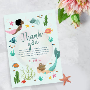 Carte De Remerciements Filles mignonnes sous la mer Sirène Anniversaire